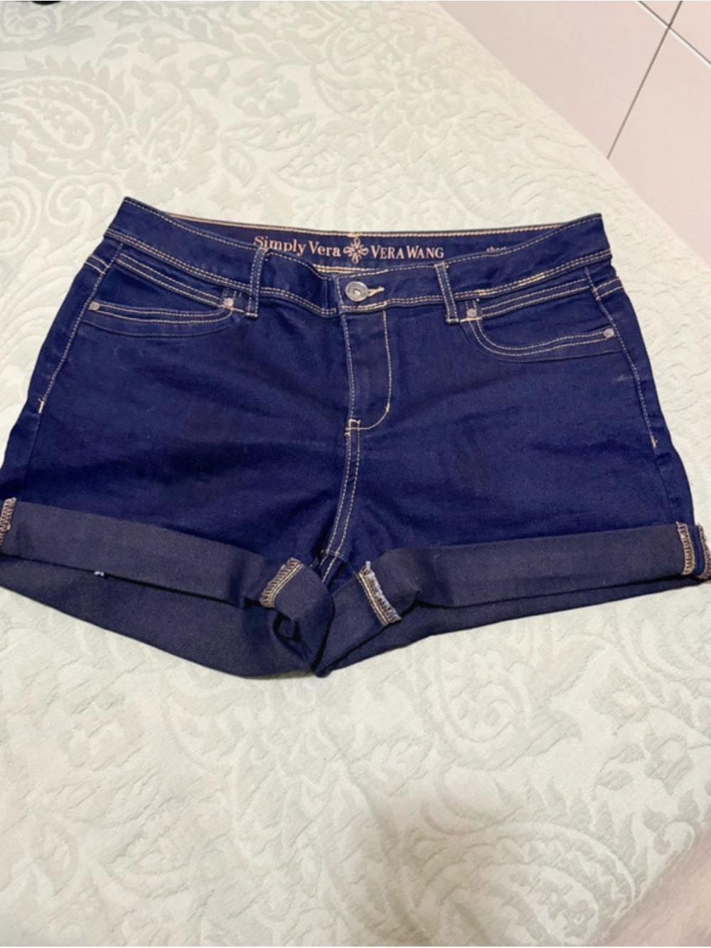 Simply Vera Vera Wang Dark Blue Denim Cuffed Shorts